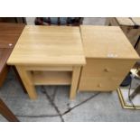 A MODERN TWO TIER LAMP TABLE AND BEDSIDE CHEST