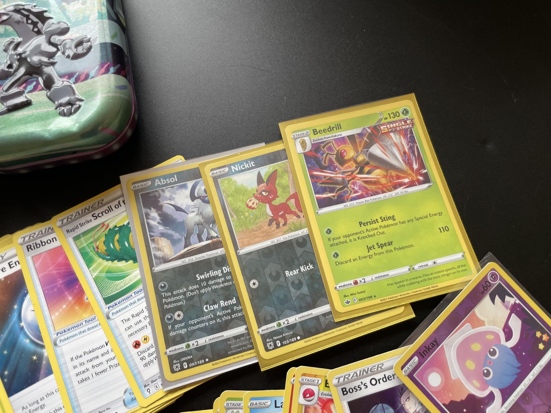 TWO TINS OF ASSORTED POKEMON CARDS, HOLOS ETC - Image 5 of 5