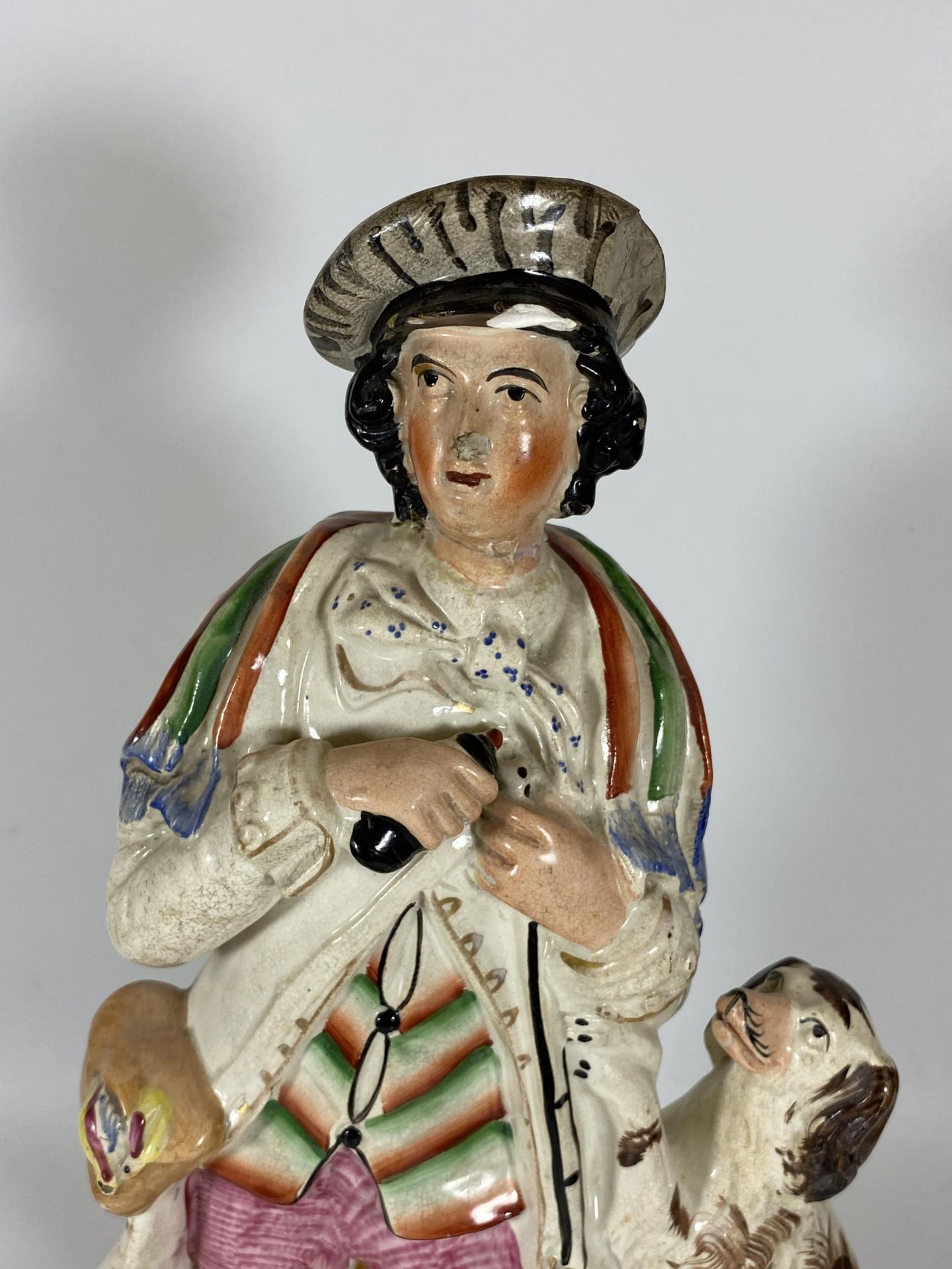 AN ANTIQUE STAFFORDSHIRE FIGURE OF A GENTLEMAN WITH SPANIEL, HEIGHT 38CM - Image 2 of 5