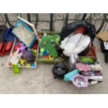 A LARGE ASSORTMENT OF CHILDRENS TOYS AND GAMES TO INCLUDE A MINI HETTY HOOVER ETC