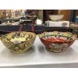 TWO LARGE BOWLS TO INCLUDE A MASON'S ORIENTAL PATTERNED AND A BURSLEY WARE 'DRAGON' - BOTH A/F