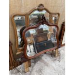 THREE VARIOUS WOODEN FRAMED SIDEBOARD BACK MIRRORS