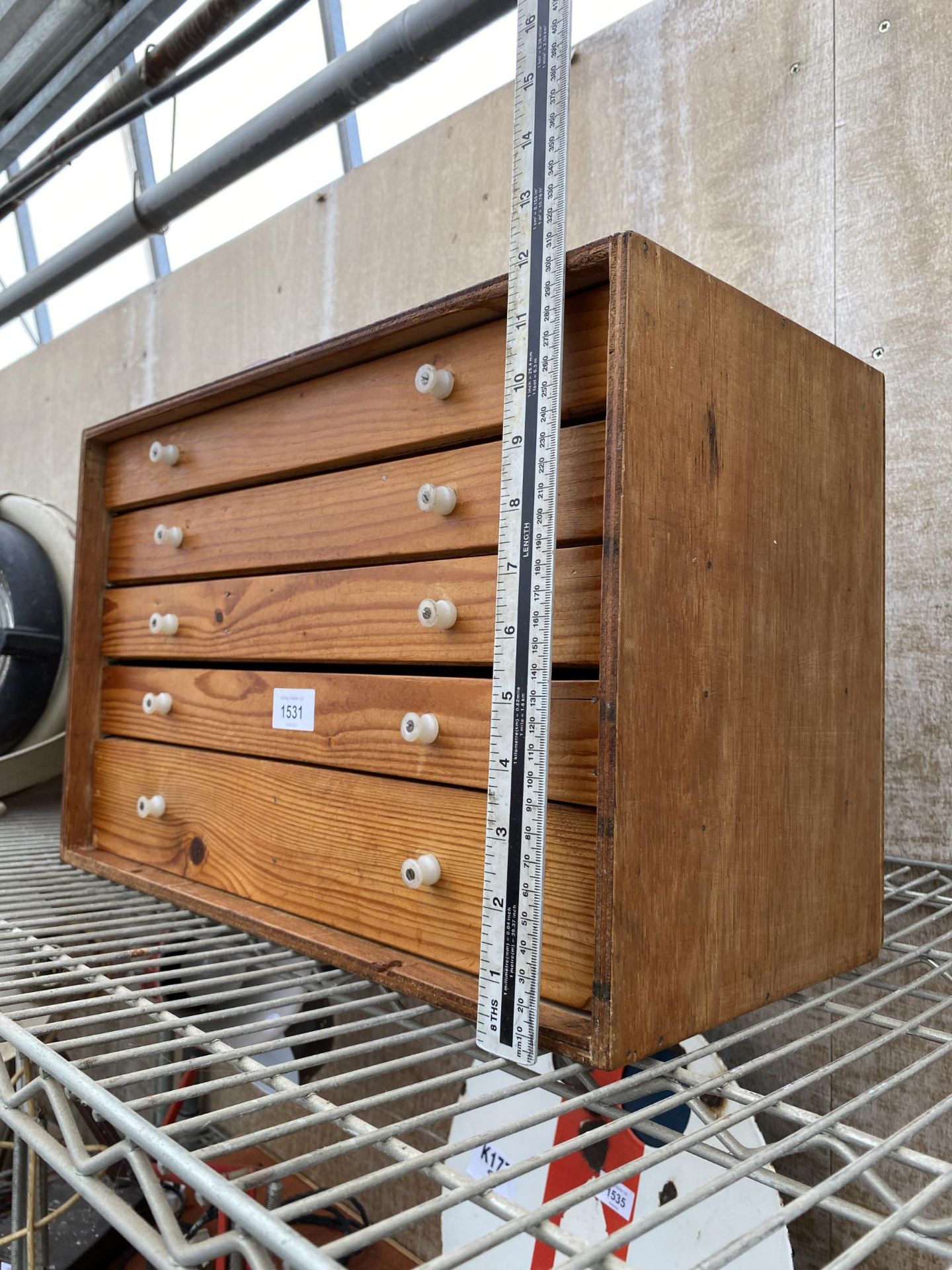 A MINIATURE FIVE DRAWER WOODEN ENGINEERS CHEST - Image 2 of 3