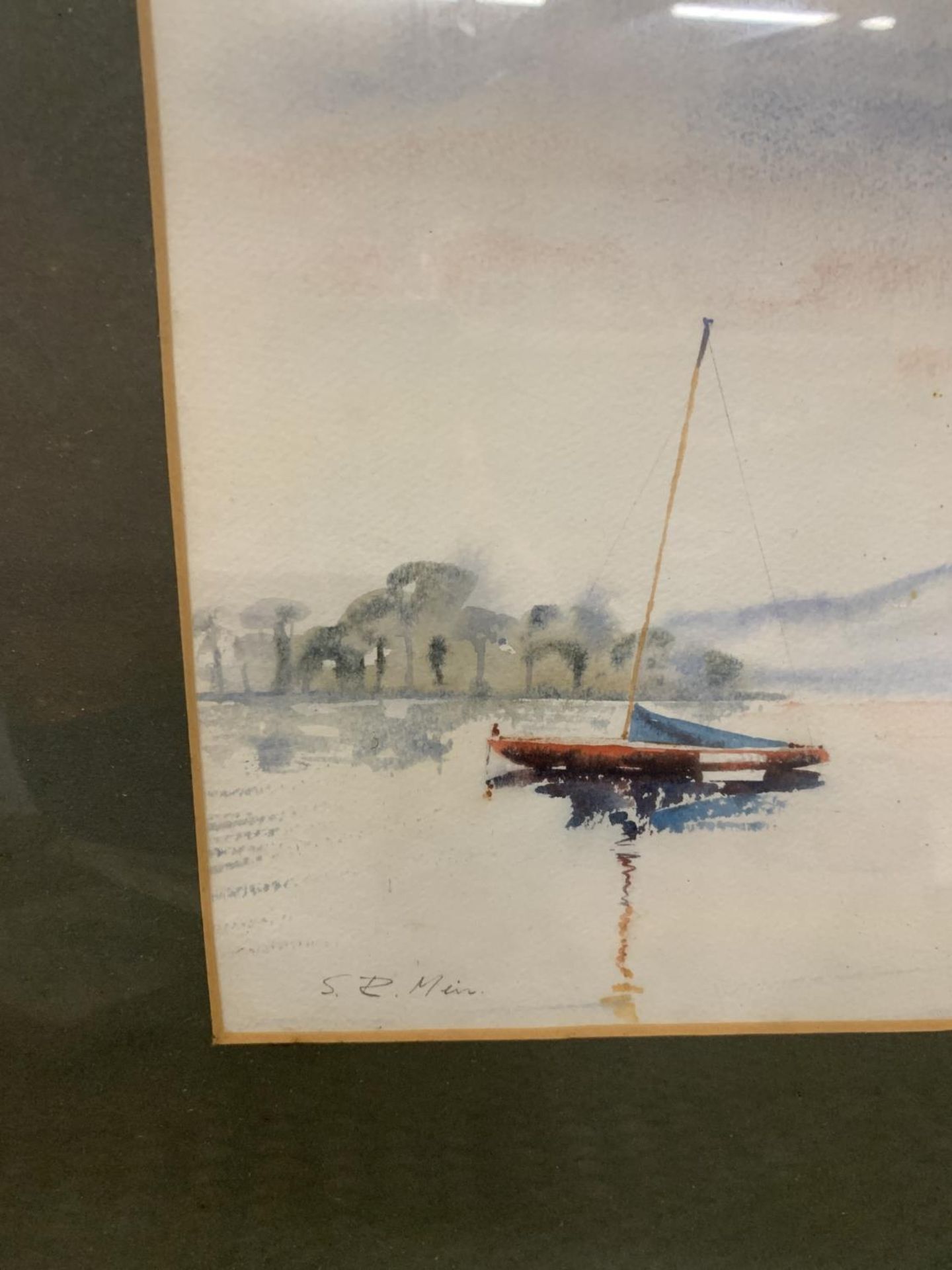 S.R. MEIN 'SAILING BOAT AT ANCHOR' WATERCOLOUR, SIGNED, 33CM X 36CM, FRAMED AND GLAZED, THREE SIGNED - Image 3 of 7