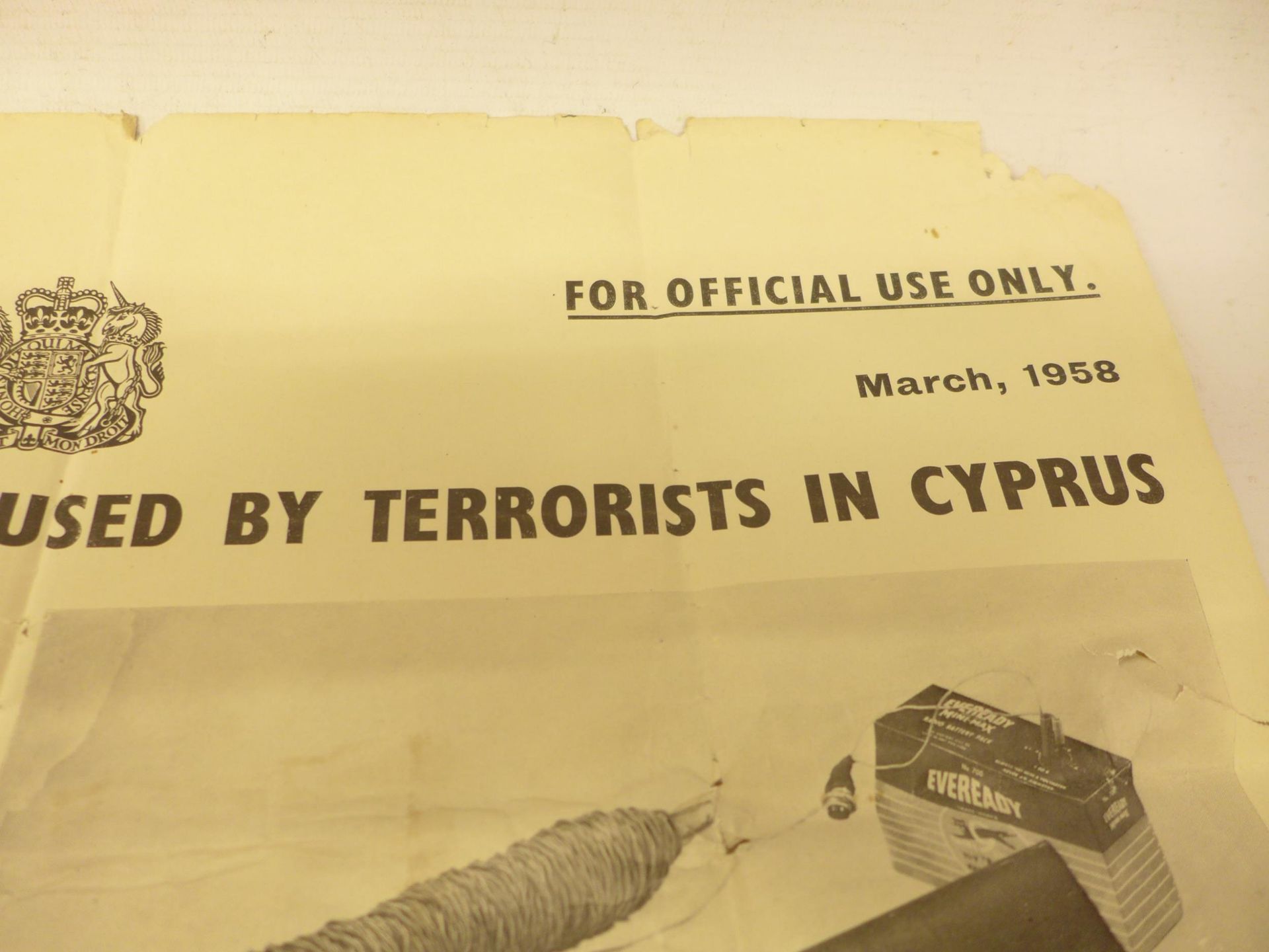 A POSTER 'NOTES ON EXPLOSIVE DEVICES USED BY TERRORISTS IN CYPRUS', 1958, 63CM X 51CM - Bild 2 aus 3