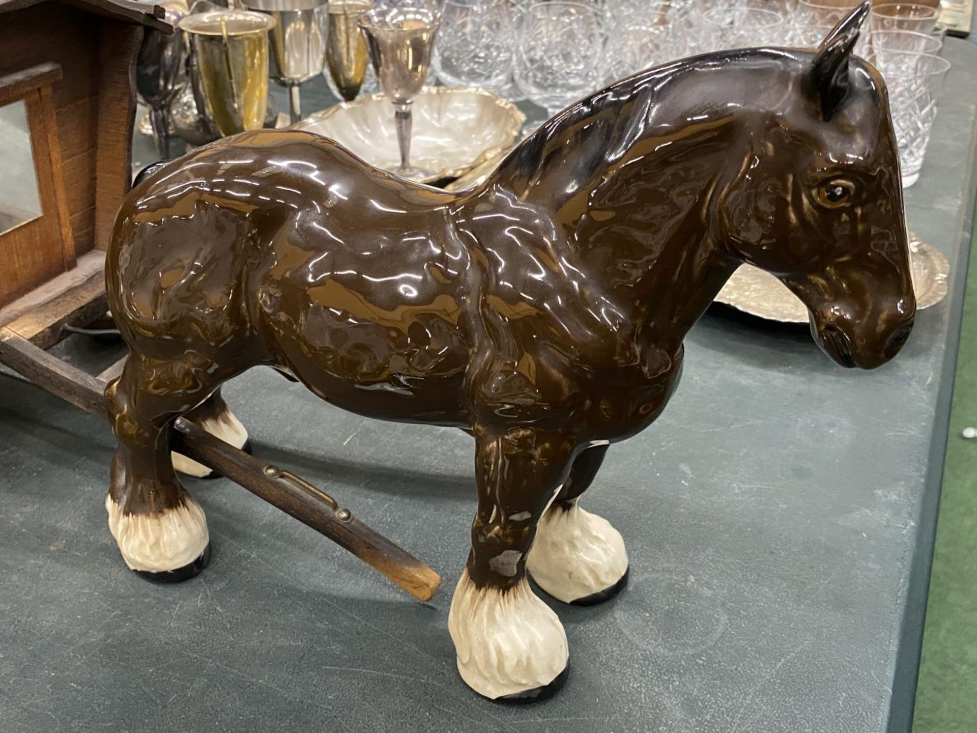 A WOODEN ROMANY CARAVAN WITH A MELBA WARE SHIRE HORSE - Image 3 of 3