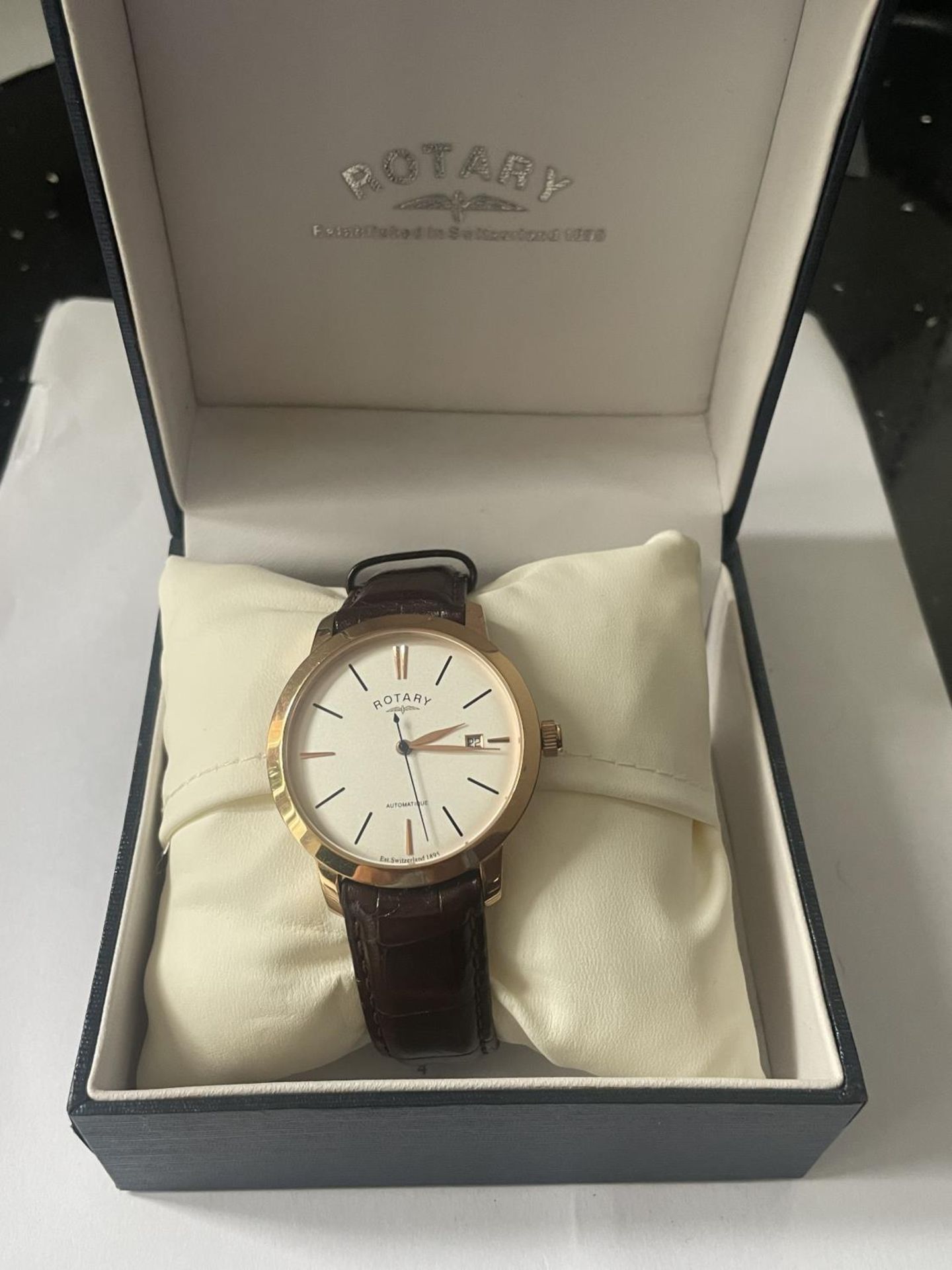 A ROTARY WRIST WATCH PLO:006533 AUTOMATIC WATERPROOF 100M AS NEW WITH PRESENTSTION BOX SEEN