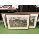 FOUR LARGE FRAMED PRINTS FEATURING HUNTING SCENES
