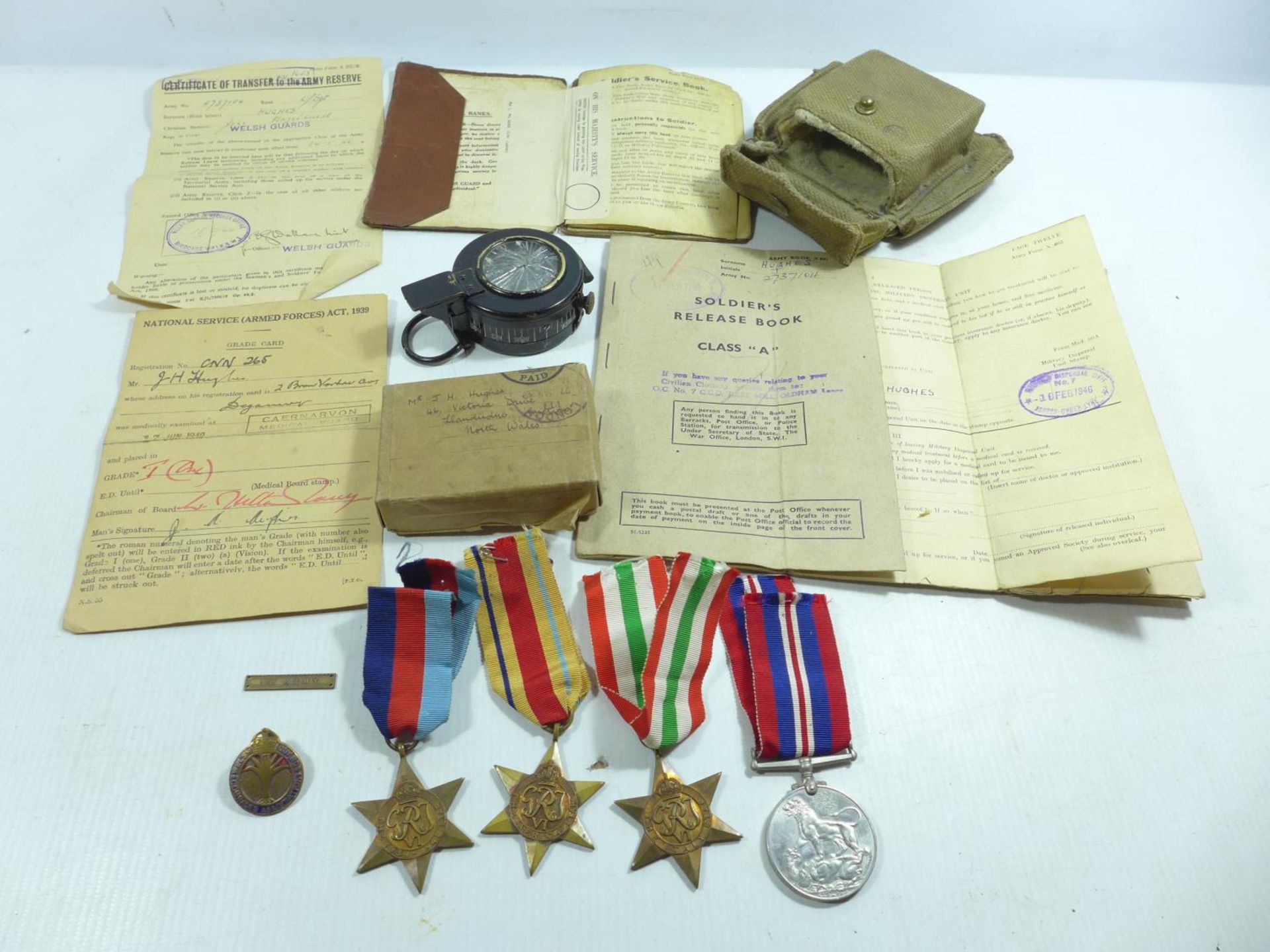 A WORLD WAR II MEDAL GROUP AWARDED TO 2737104 WARRANT SARGANT JOHN HUGHES OF THE WELSH GUARDS,