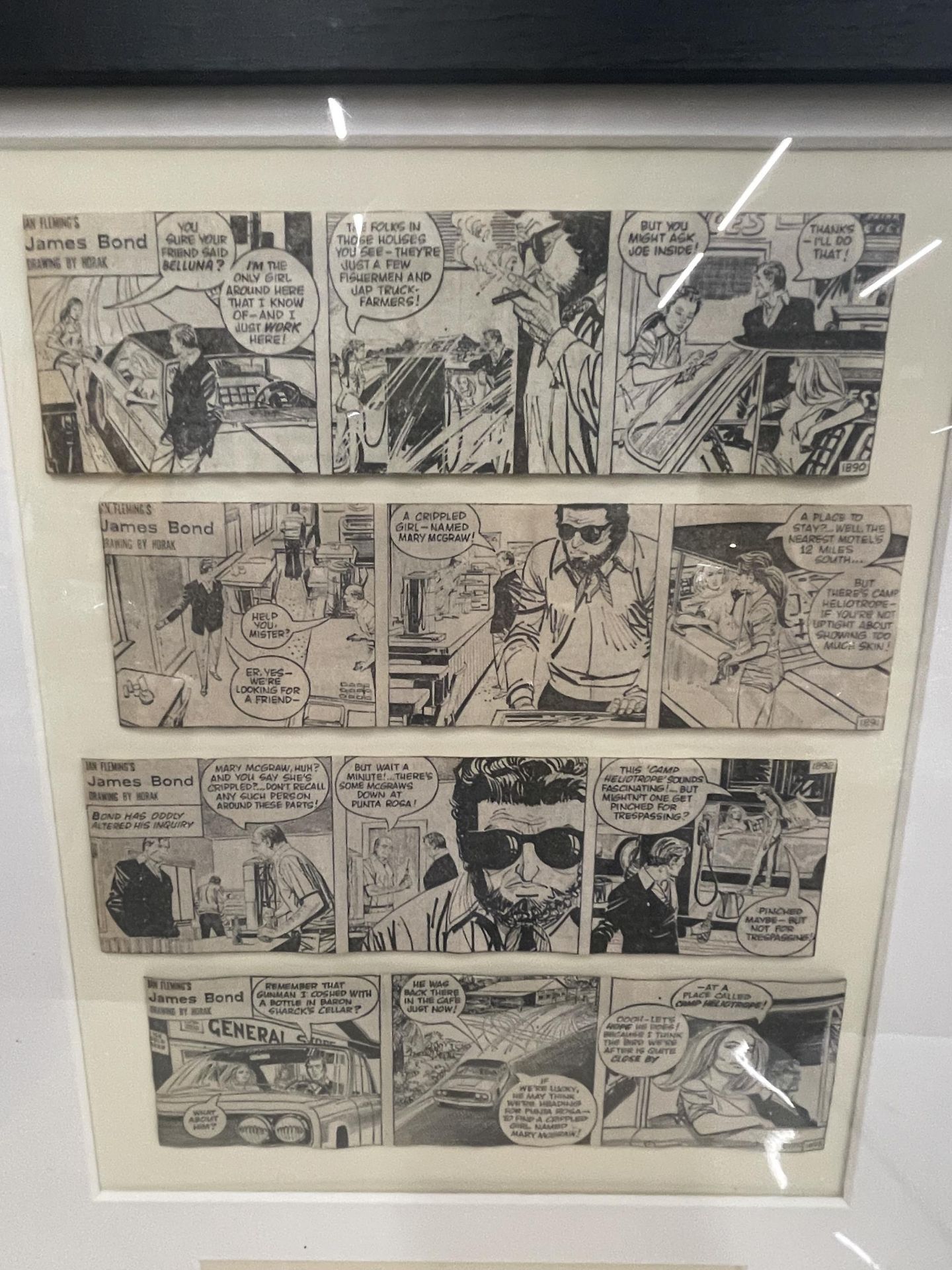 A FRAMED JAMES BOND IAN FLEMING COMIC BOOK STRIP WITH LOWER PENCIL SIGNED DRAWING OF A LADY, - Image 2 of 3