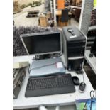 AN ASSORTMENT OF COMPUTER ITEMS TO INCLUE A PACKARD BELL TOWER, A MONITOR AND A KEYBOARD ETC