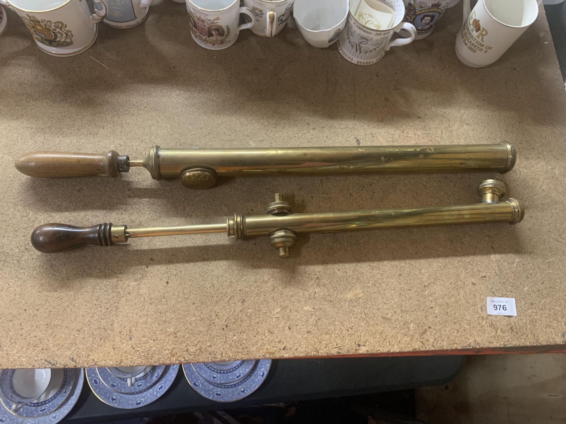 A PAIR OF VINTAGE BRASS HORTICULTURAL SPRAYERS