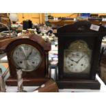 TWO VINTAGE MANTLE CLOCKS, ONE WITH NEWHAVEN MOVEMENT, THE OTHER WITH JUNGHANS MOVEMENT, BOTH WITH