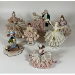 A COLLECTION OF VINTAGE DRESDEN LACE CONTINENTAL FIGURES