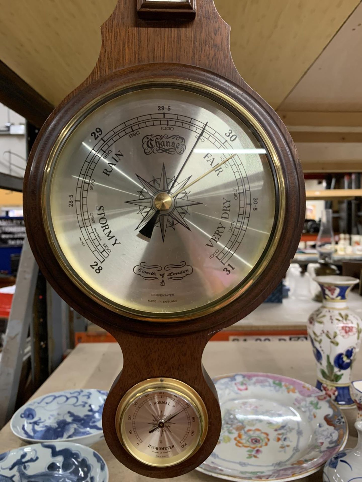 TWO MAHOGANY CASED WALL MOUNTED ANEROID BAROMETERS - Image 3 of 3