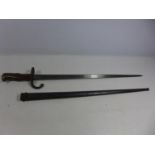 A FRENCH GRAS BAYONET AND SCABBARD DATED 1882, 52CM BLADE
