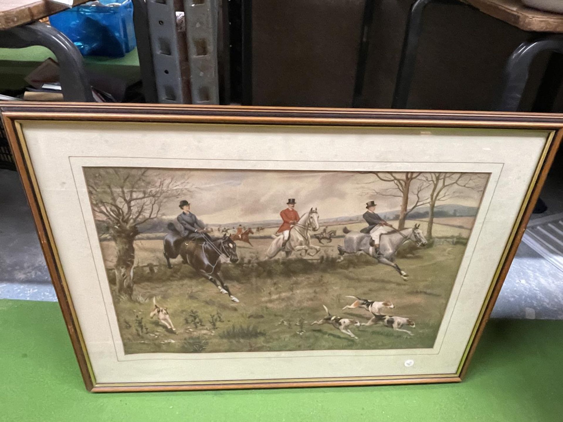 FOUR LARGE FRAMED PRINTS FEATURING HUNTING SCENES - Image 4 of 4
