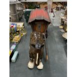 A WOODEN ROMANY CARAVAN WITH A MELBA WARE SHIRE HORSE