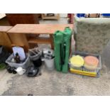 AN ASSORTMENT OF ITEMS TO INCLUDE FOLDING CAMPING CHAIRS, CERAMICS AND KITCHEN ITEMS ETC