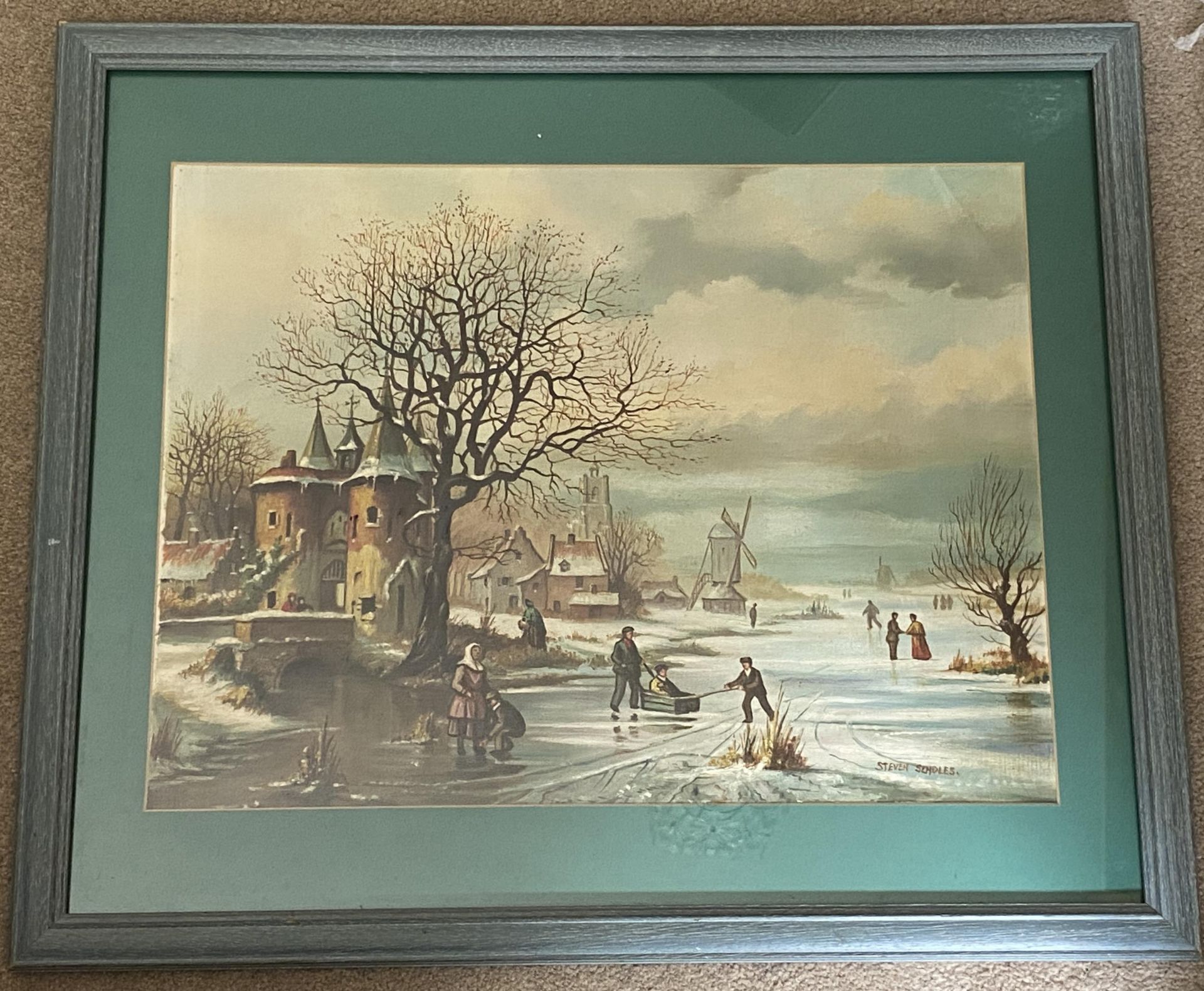A STEVEN SCHOLES (BRITISH, B.1952) OIL PAINTING OF A WINTER SCENE, FRAMED, 55 X 65CM - Image 5 of 5