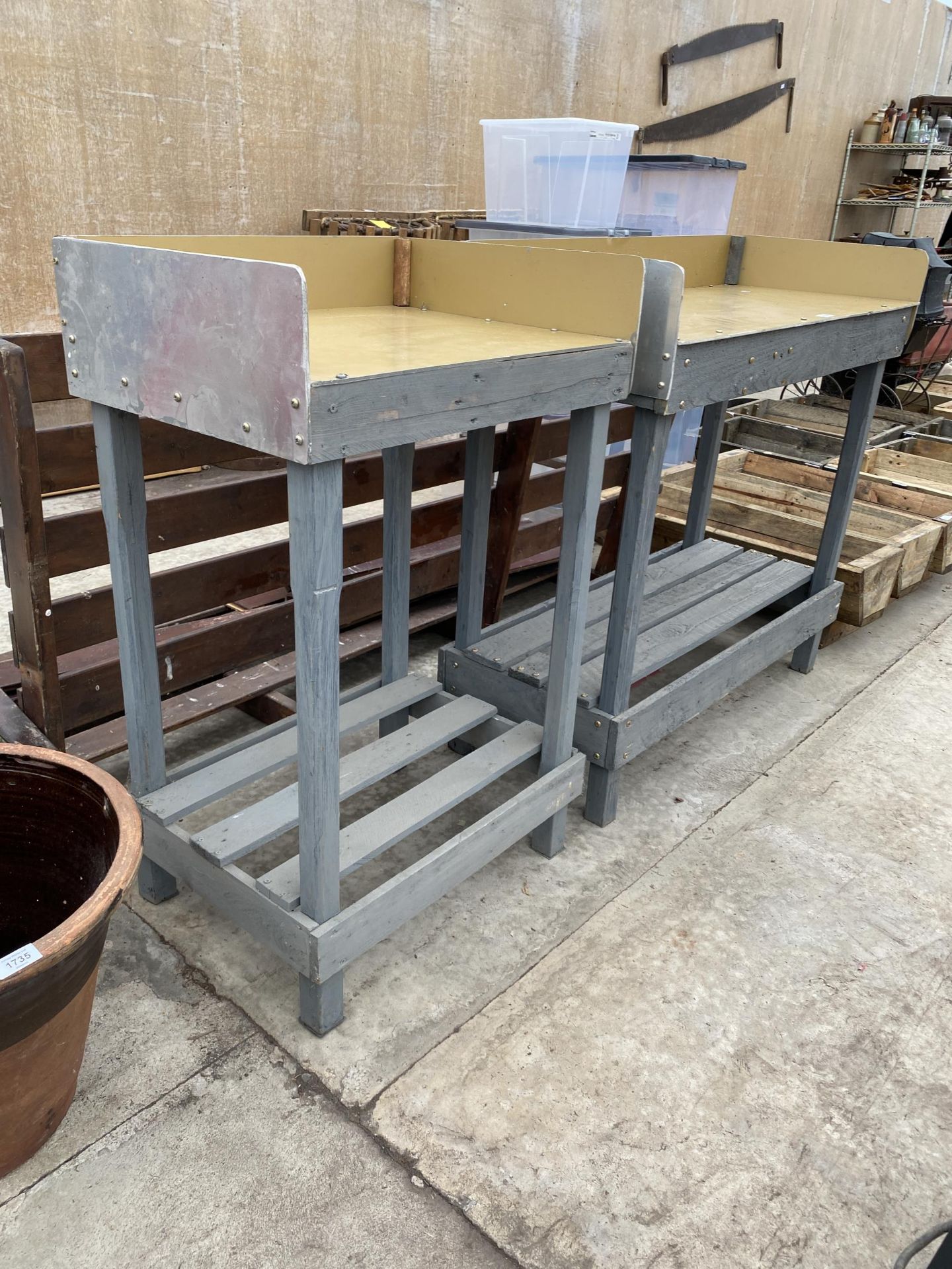 TWO WOODEN POTTING BENCHES - Image 2 of 5