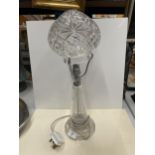 A CUT GLASS MUSHROOM LAMP WITH SHADE