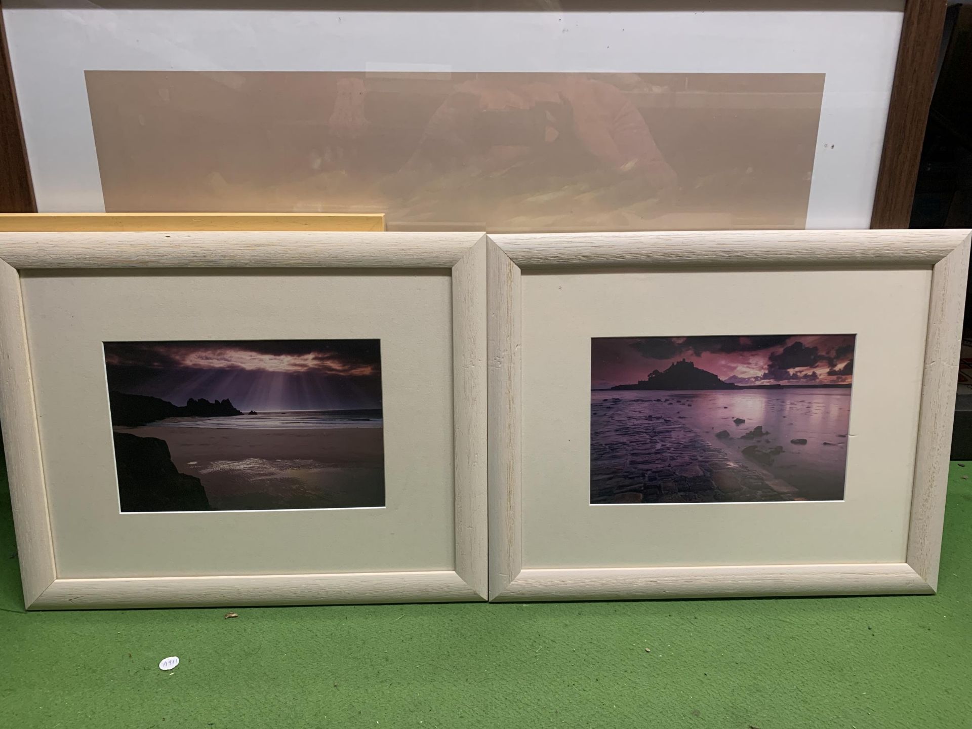 A GROUP OF FOUR MODERN FRAMED PRINTS TO INCLUDE A PAIR OF SUNSET BEACH SCENE EXAMPLES, SPENCER SEE - Image 4 of 4