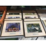 A SET OF TEN MATCHING FRAMED AND GLAZED PRINTS OF CLASSIC CARS