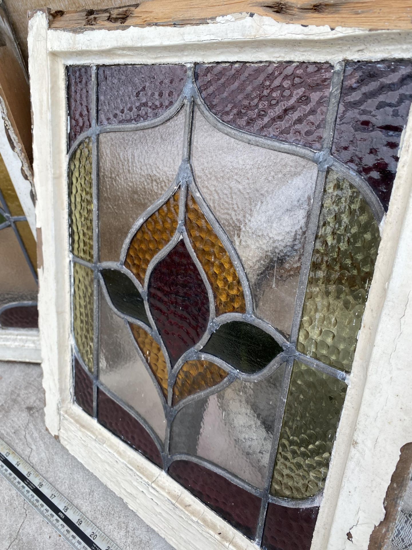 A PAIR OF VINTAGE WOODEN FRAMED STAINGLASS WINDOWS - Image 3 of 4