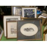 A GROUP OF FRAMED PRINTS, MAP, COLIN BROWN WATERCOLOUR, EGYPTIAN EXAMPLE ETC