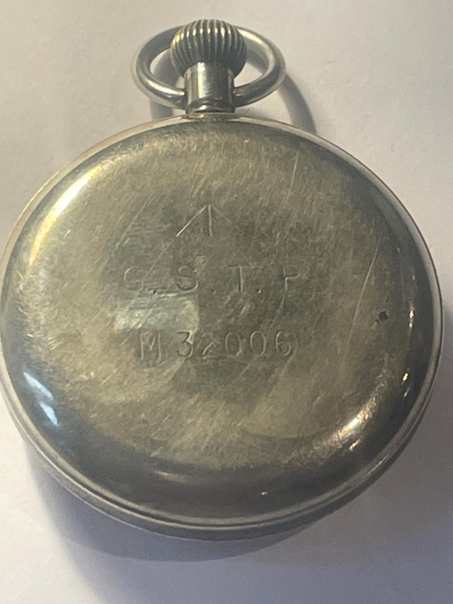 A MILITARY POCKET WATCH WITH CROWS FOOT SEEN WORKING BUT NO WARRANTY - Image 2 of 3