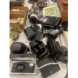A QUANTITY OF VINTAGE CAMERAS TO INCLUDE AN OLYMPUS OM-2 AND OLYMPUS ELECTRONIC FLASH A11,