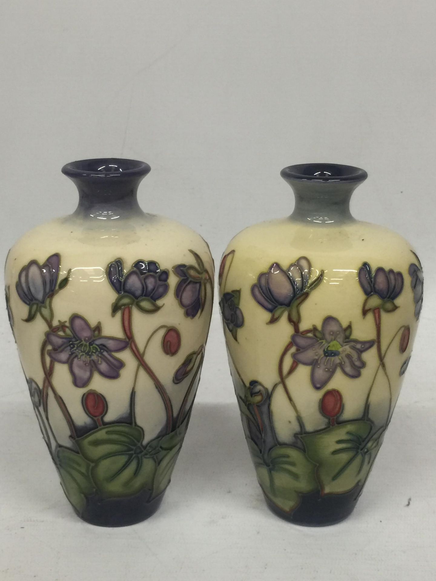 A PAIR OF MOORCROFT 'BLUEBELL' PATTERN VASES, SECONDS - Image 2 of 4