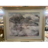 A LARGE MODERN FRAMED ABSTRACT WATERCOLOUR, SIGNED MOIRA DE HAAN