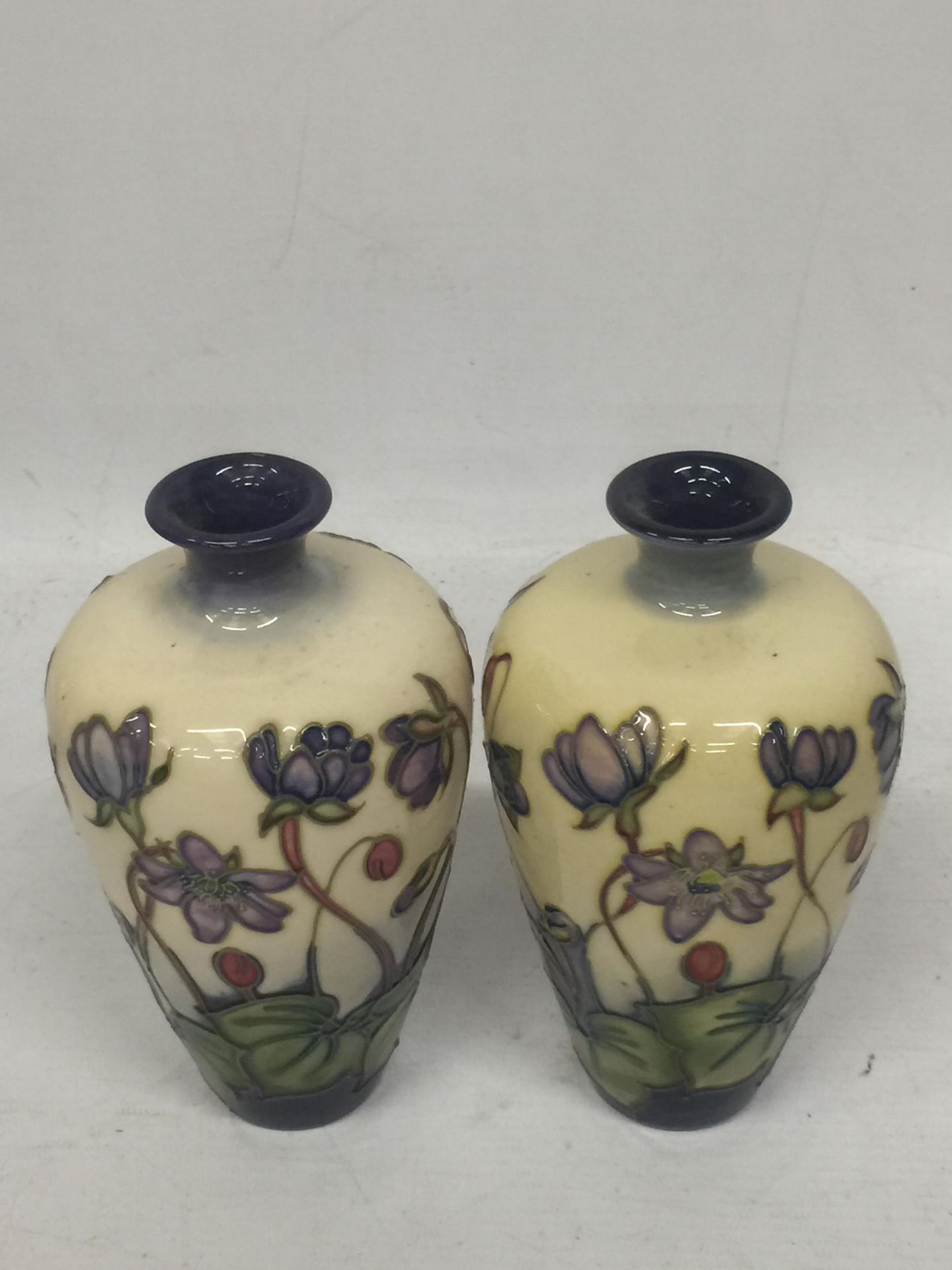 A PAIR OF MOORCROFT 'BLUEBELL' PATTERN VASES, SECONDS - Image 3 of 4