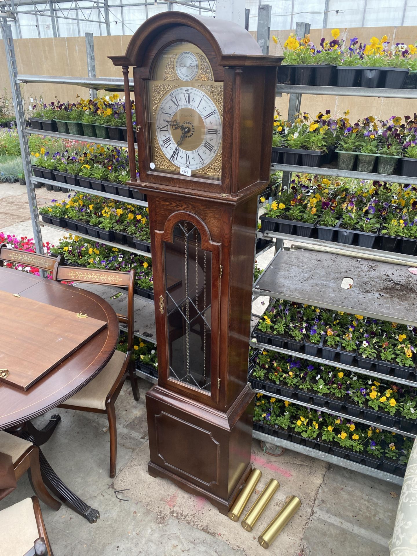 A RICHARD BROAD THREE WEIGHT LONGCASE CLOCK WITH GLASS DOOR 'TEMPUS FUGIT'