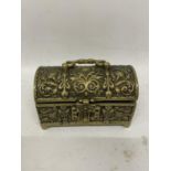 AN ORNATE BRASS CHEST JEWELLERY BOX