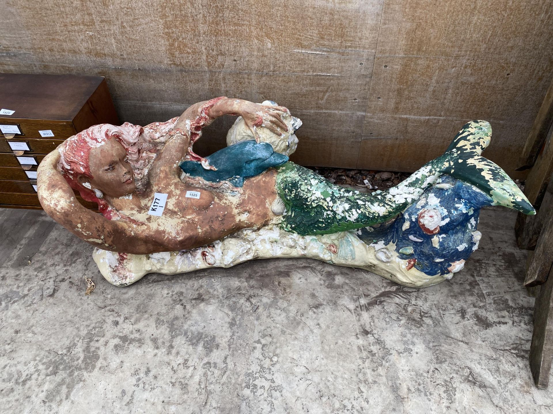 A FIBRE GLASS PAINTED MERMAID TABLE BASE