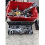 AN ASSORTMENT OF TOOLS TO INCLUDE SOCKETS, SPANNERS AND PLIERS ETC