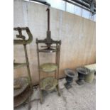 A LARGE VINTAGE HEAVY CAST IRON TWO TIER CHESSE PRESS (H:225CM)