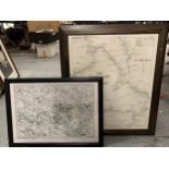 TWO LARGE FRAMED MAPS OF THE WARWICKSHIRE AND CHESHIRE