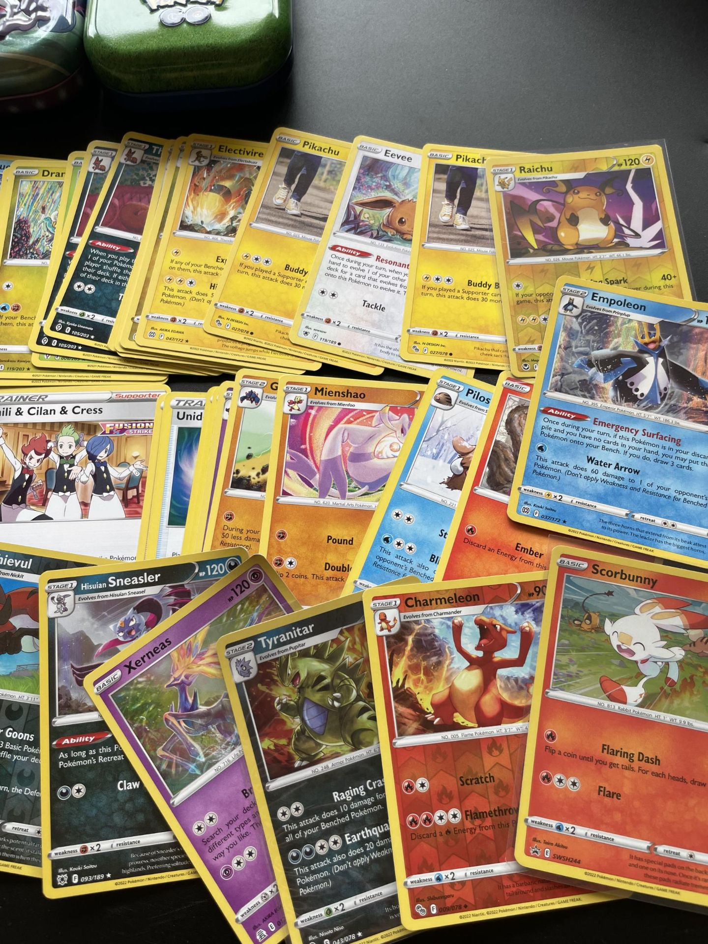 TWO TINS OF ASSORTED POKEMON CARDS, HOLOS ETC - Image 4 of 5