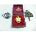 AN EARLY 20TH CENTURY ROYAL BERKSHIRE REGIMENT CAP BADGE, CASED PRIMROSE LEAGUE BADGE ETC