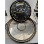 TWO ITEMS - A JACK DANIELS CHROME EFFECT DRINKS TRAY AND A MARTSONS WALL CLOCK