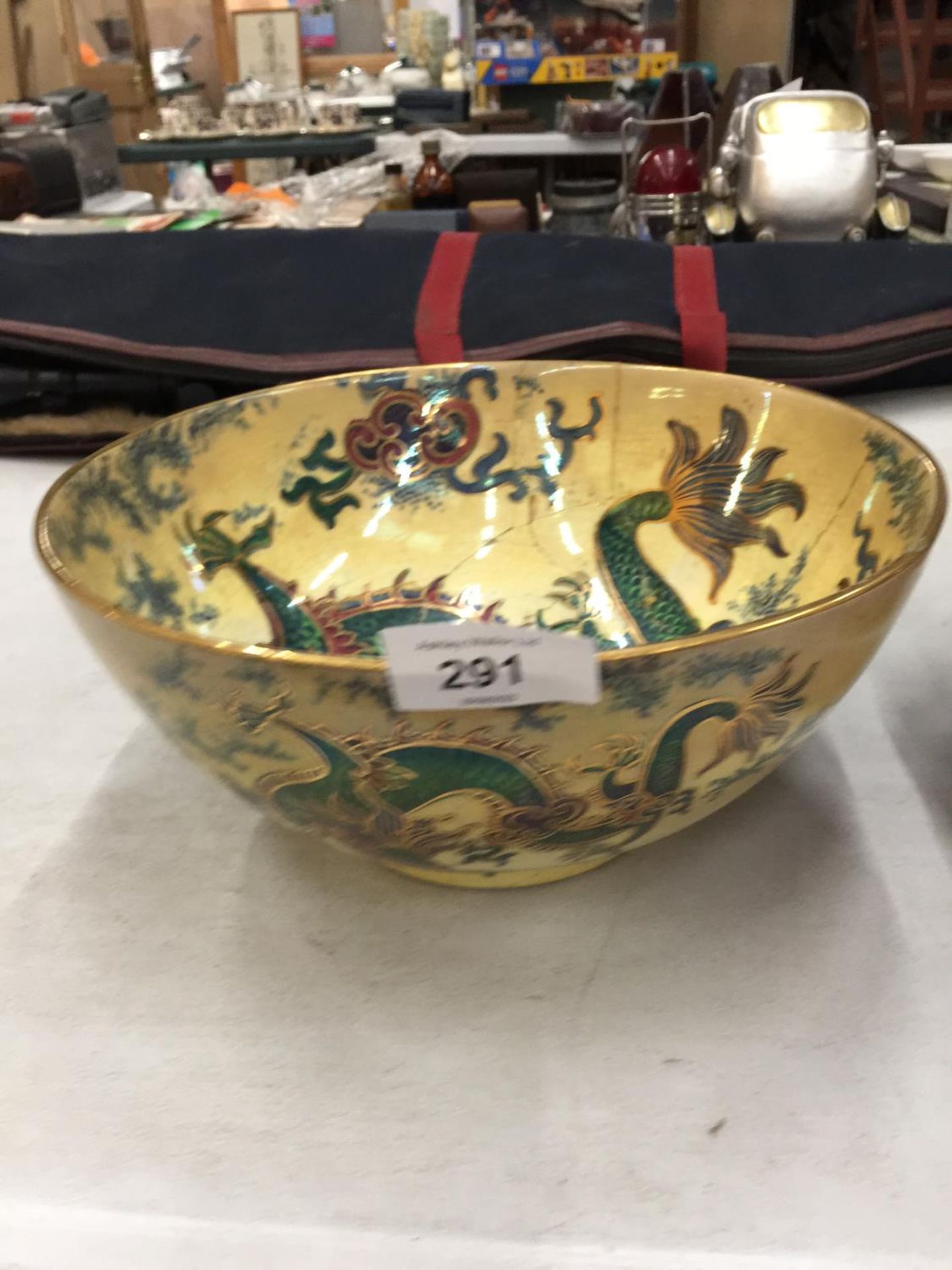 TWO LARGE BOWLS TO INCLUDE A MASON'S ORIENTAL PATTERNED AND A BURSLEY WARE 'DRAGON' - BOTH A/F - Image 2 of 5