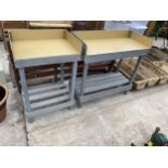 TWO WOODEN POTTING BENCHES