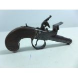 AN EARLY 19TH CENTURY FLINTLOCK TURN OFF BARREL PISTOL BY RICHARDSON, 6CM BARREL SLAB BUTT WITH