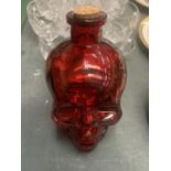 A GLASS RED SKULL NO. 5 SPIRIT DECANTER HEIGHT 16CM