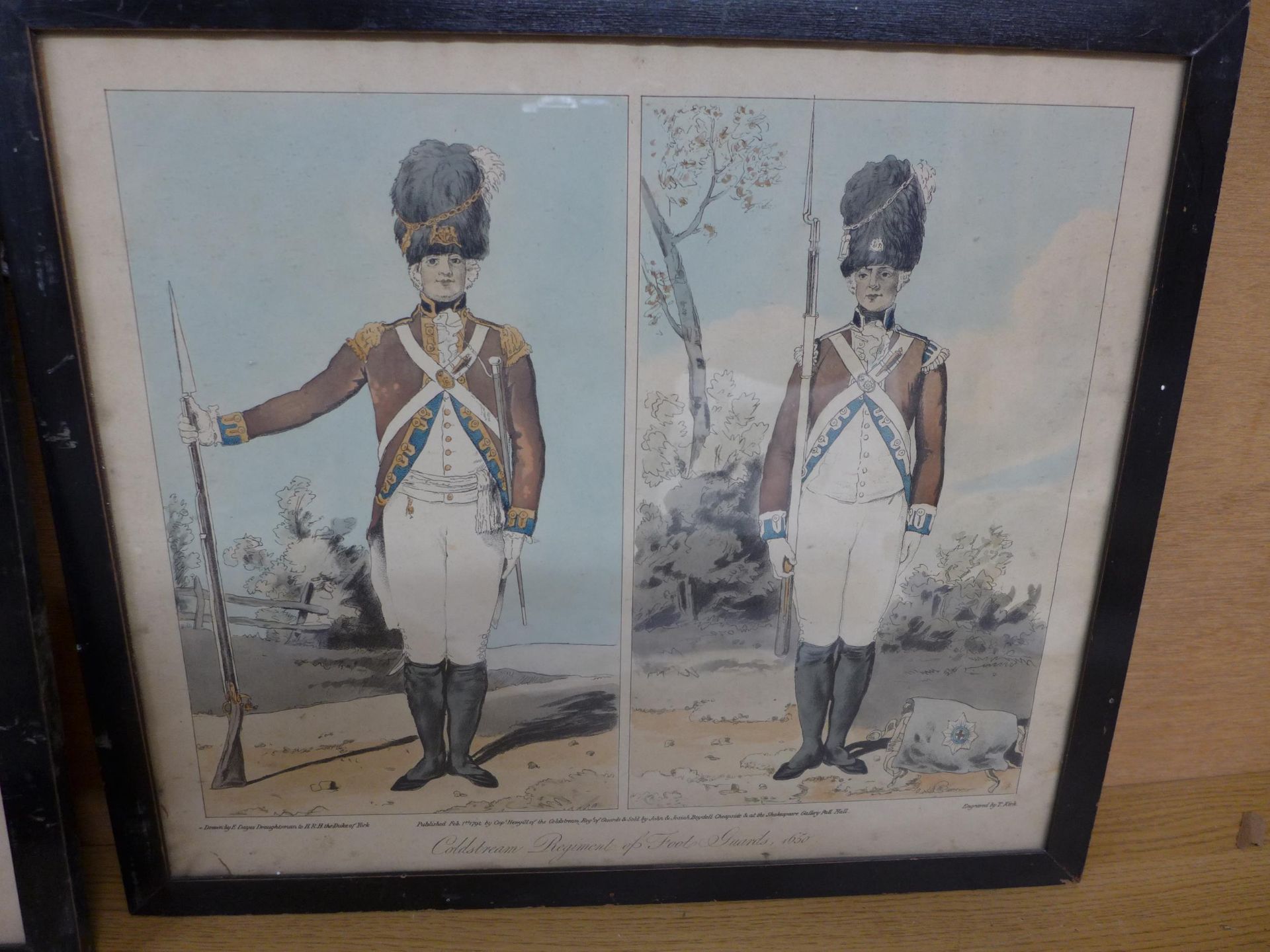 A PAIR OF 19TH CENTURY COLOURED PRINTS OF THE COLDSTREAM REGIMENT OF FOOT, 31X37CM, FURTHER - Image 6 of 7