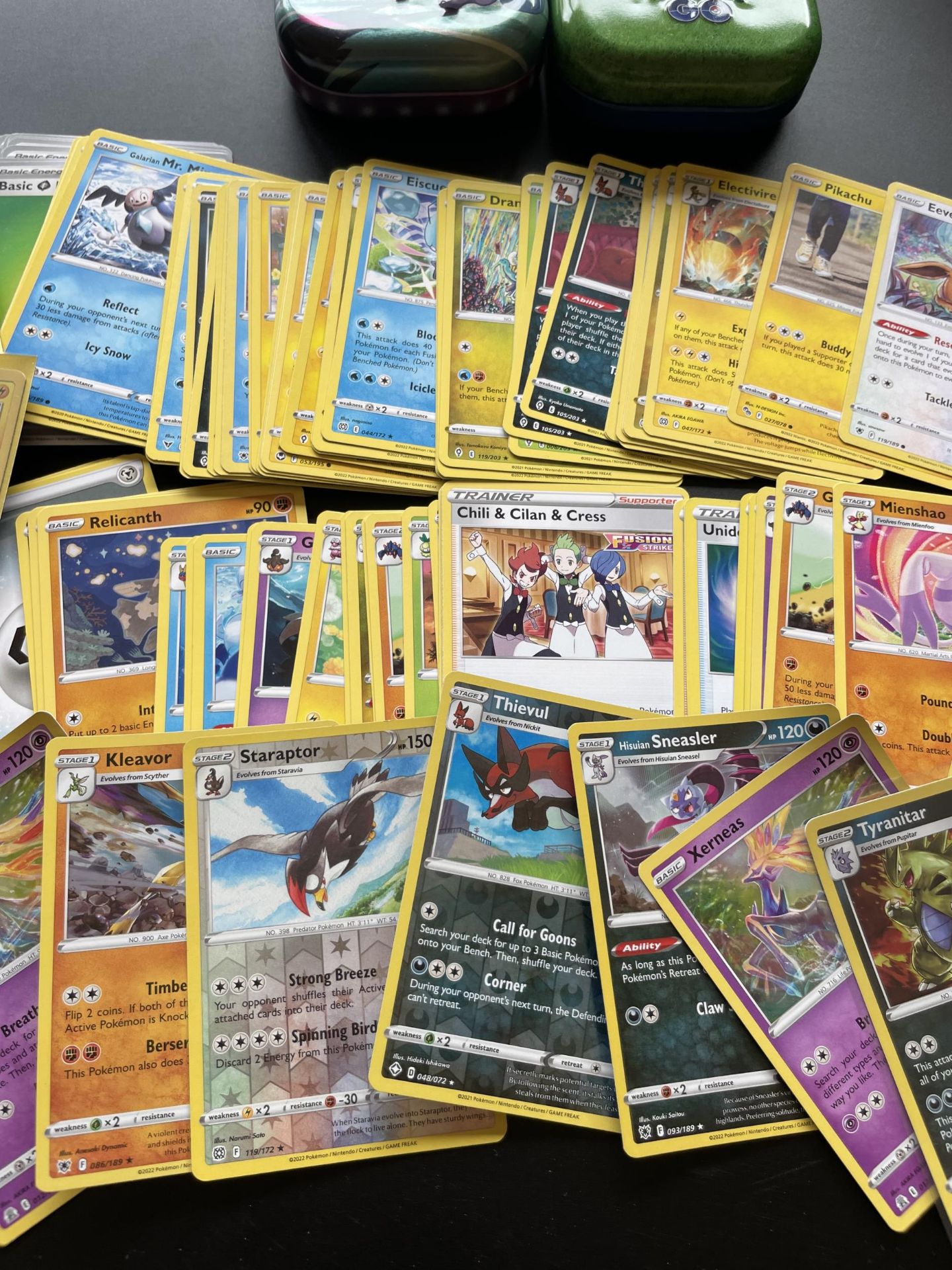 TWO TINS OF ASSORTED POKEMON CARDS, HOLOS ETC - Image 3 of 5